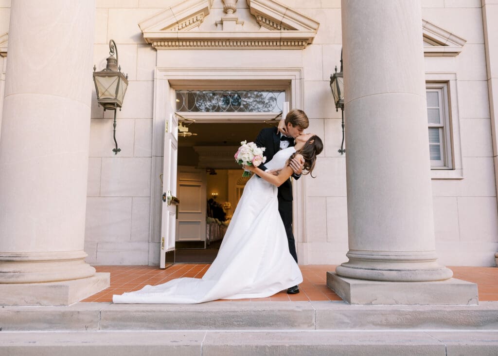 wedding couple embracing