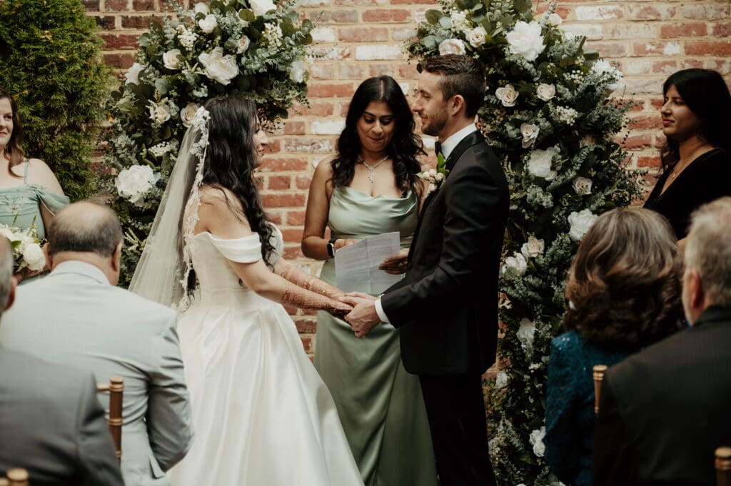 wedding couple embracing
