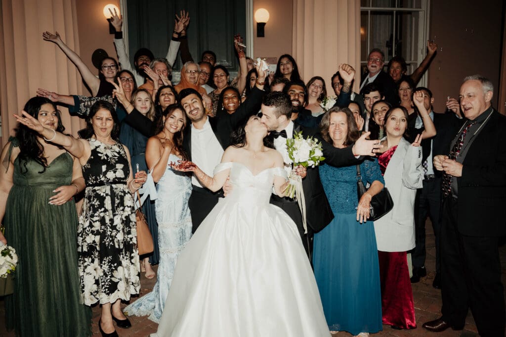 wedding couple kissing