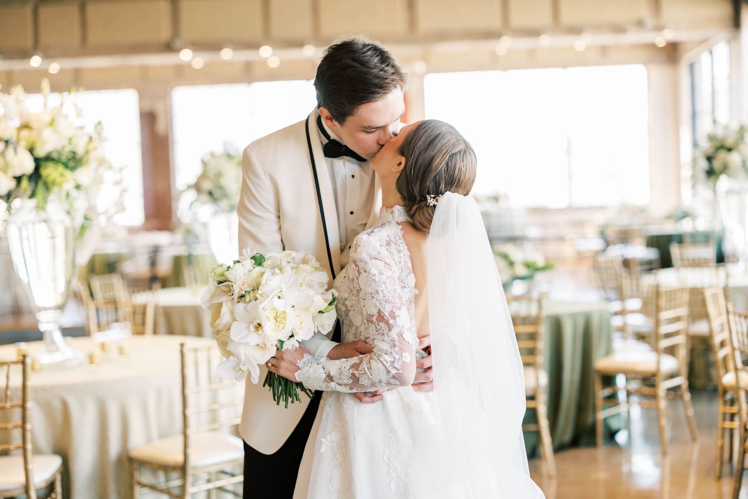 wedding couple embracing