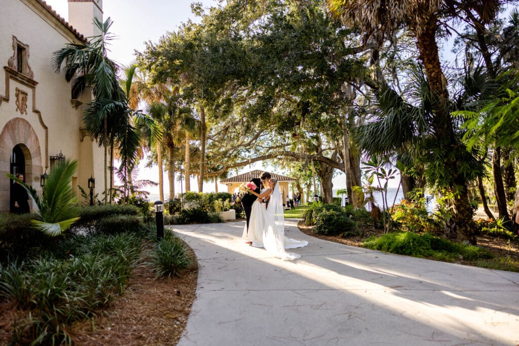 wedding couple embracing