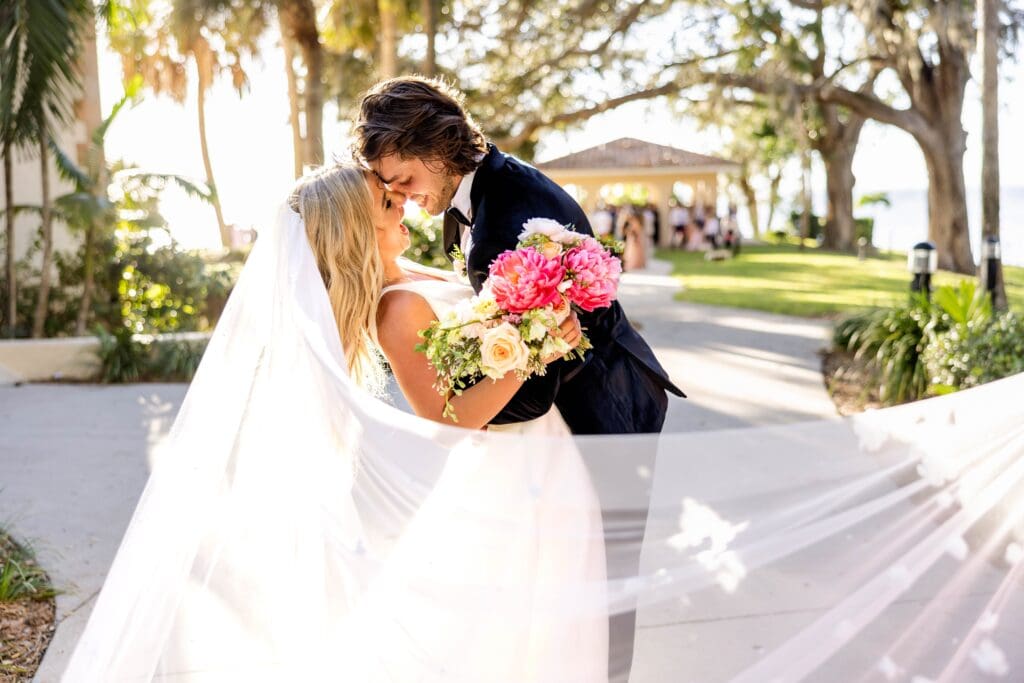 wedding couple embracing