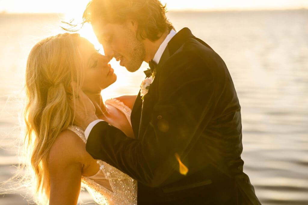 wedding couple embracing