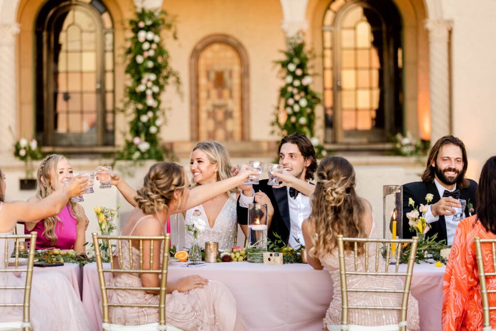 wedding couple toasting
