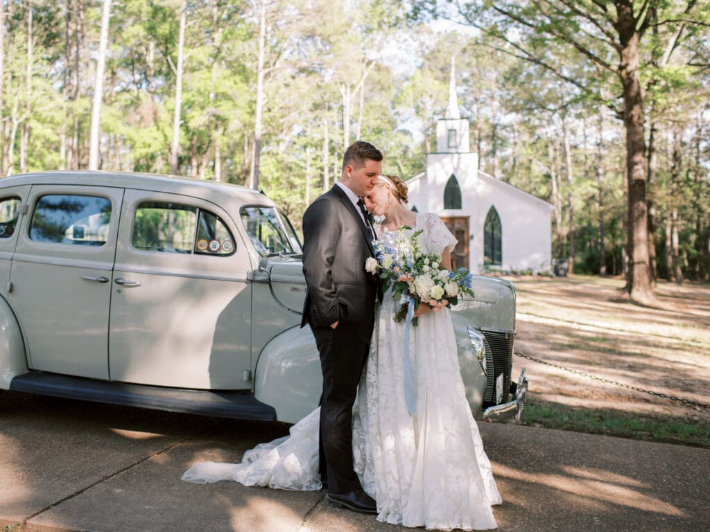 wedding couple embracing