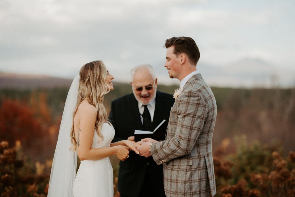 wedding couple at alter