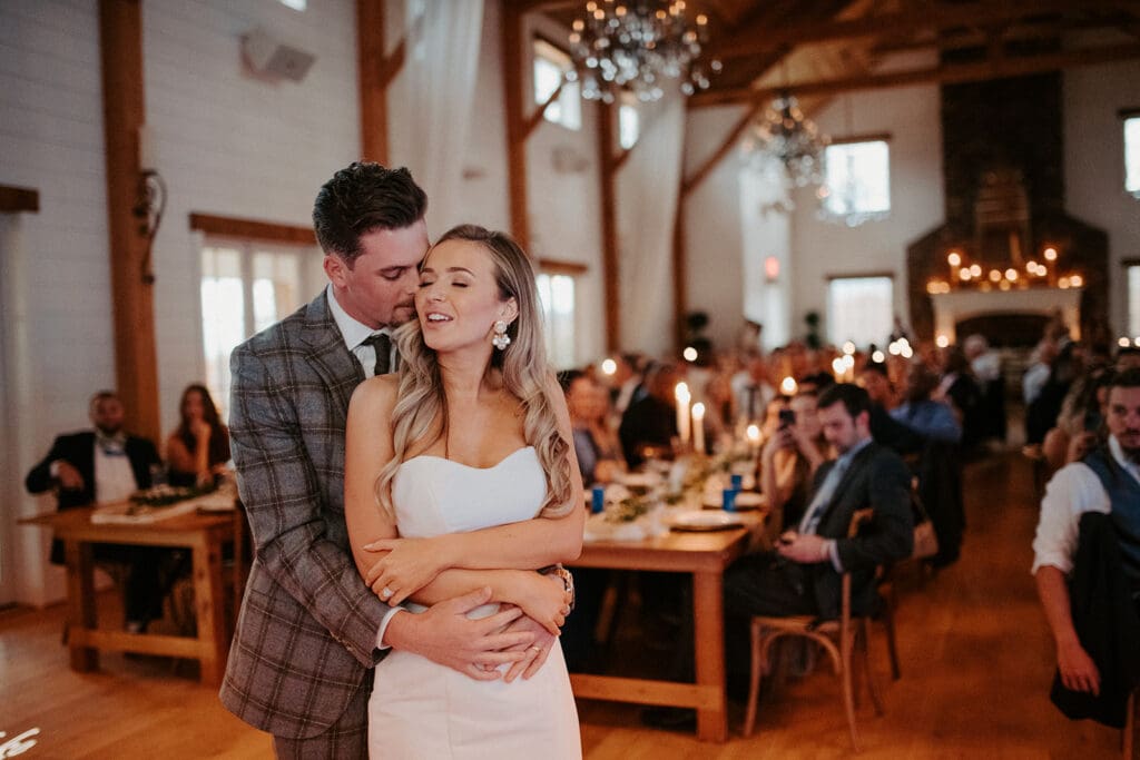 wedding couple embracing